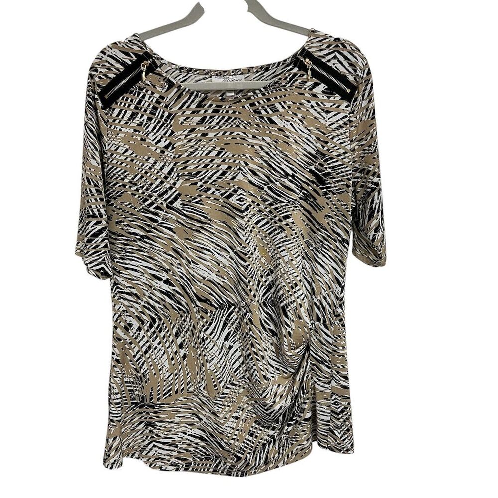 Allison Brittany Women's Animal Print Short Sleeve Top Size L Multicolor